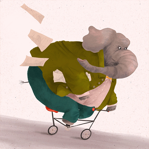 Illustration of an elephant riding a tricycle